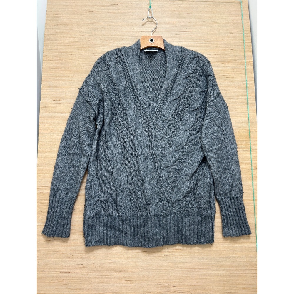 Ann Taylor LOFT‎ Mens Gray Cable Knit V-Neck Sweater Size Large Relaxed Fit